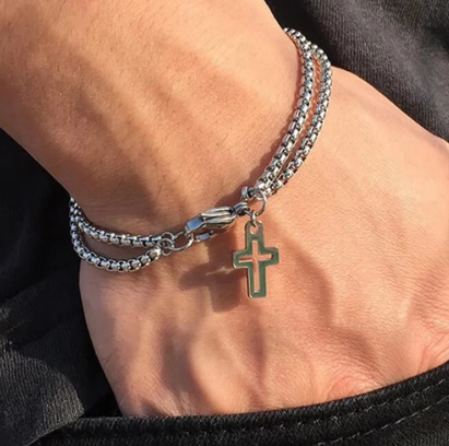 Bracelet Croix Double Chaîne