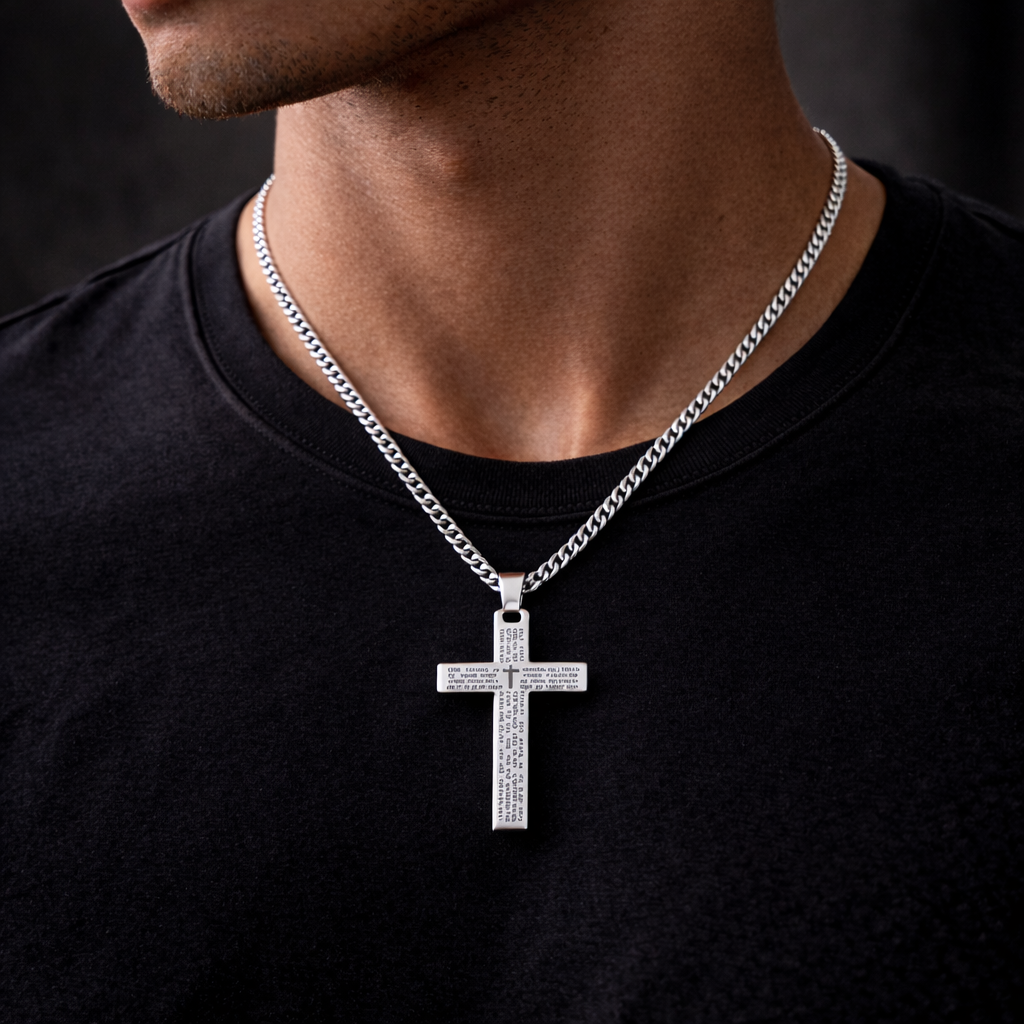 Collier Croix Gravée