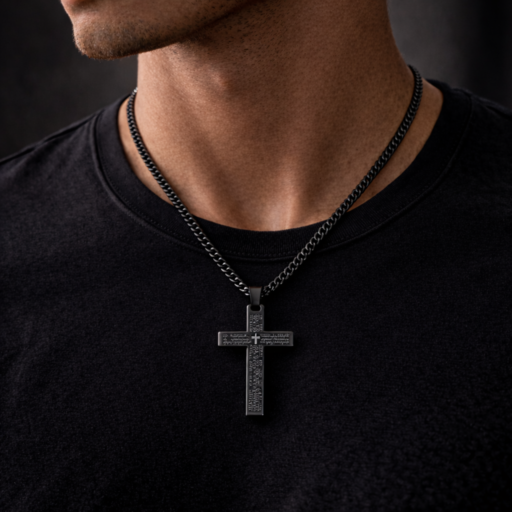 Collier Croix Gravée