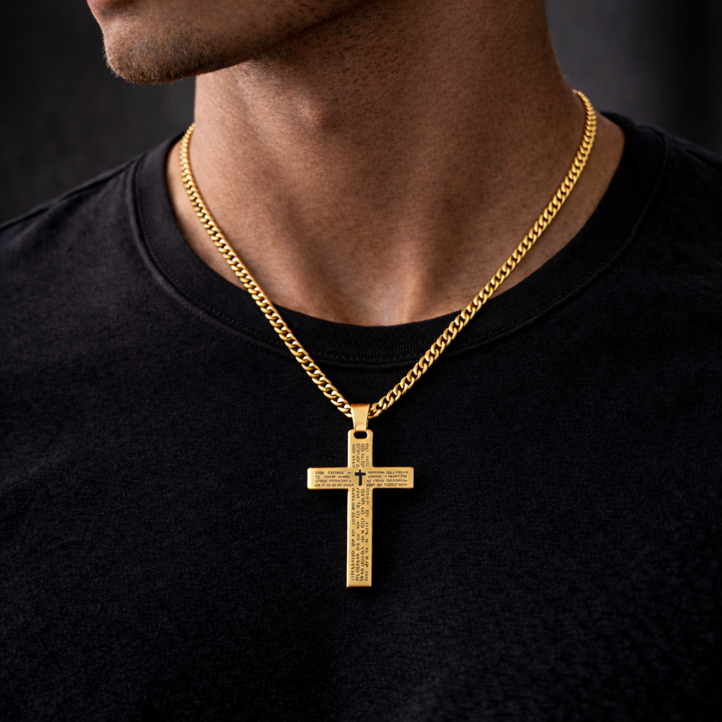 Collier Croix Gravée